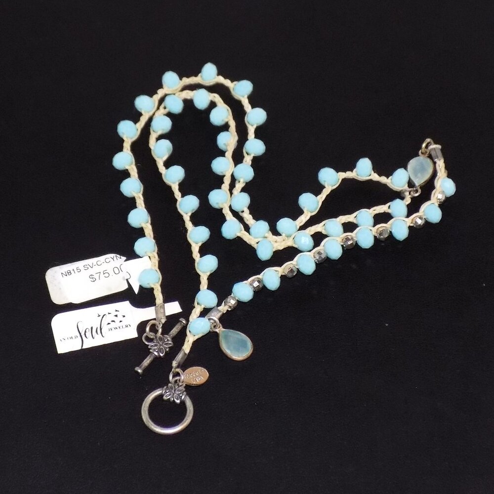 New $75 An Old Soul Y-Pendant Necklace Semi-Precious Blue Beads Handcrafted USA